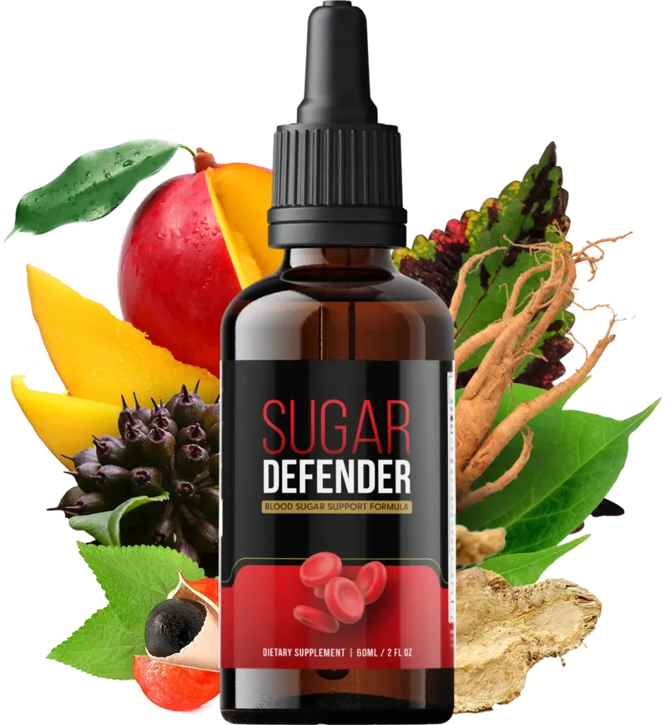 Sugar Defender blood sugar support formula dietary supplement drops with natural herbal ingredients and fruits