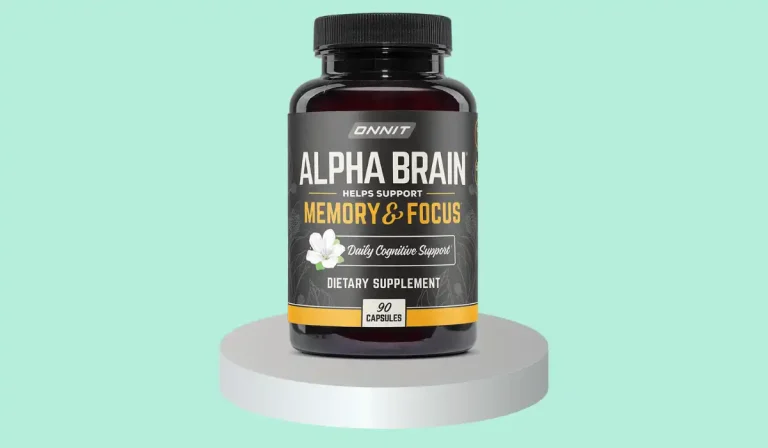 Onnit Alpha Brain dietary supplement bottle with 90 capsules supporting memory and focus daily cognitive health