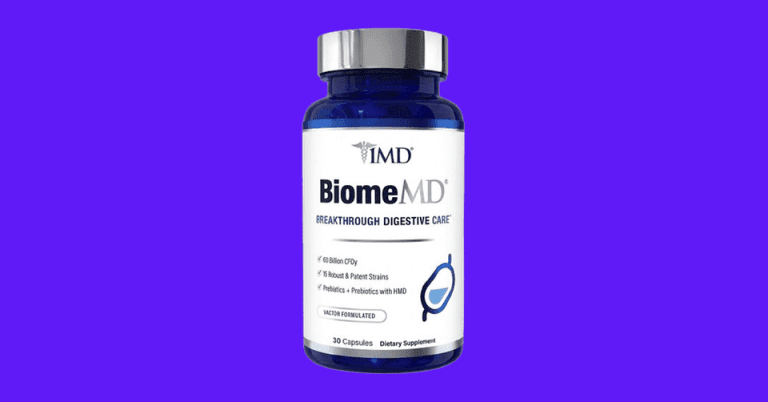 1MD BiomeMD probiotic supplement bottle for breakthrough digestive care with 60 billion CFUs and 15 strains