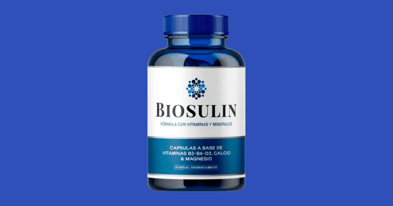 BioSulin supplement bottle with vitamins B3, B6, D3, calcium and magnesium capsules for blood sugar support