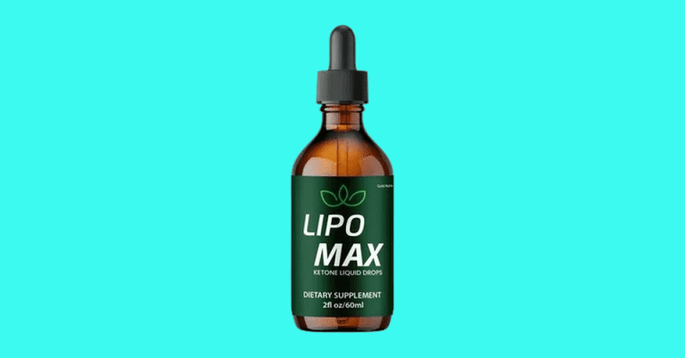 LipoMax Ketone Liquid Drops dietary supplement 2fl oz dropper bottle on teal background