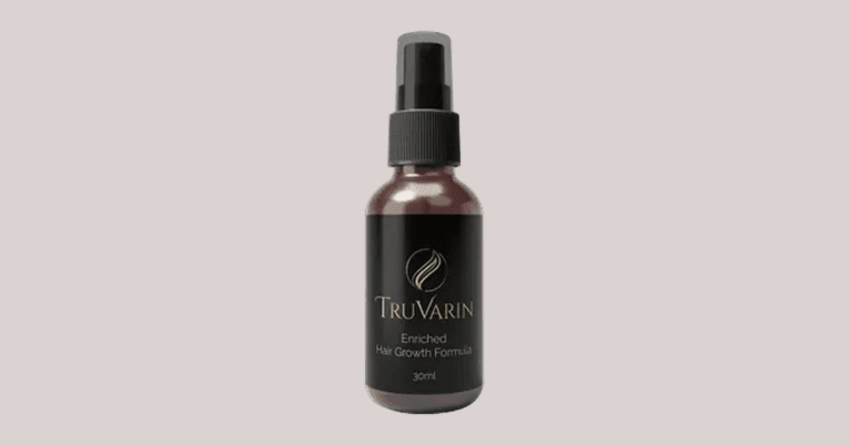 TruVarin Enriched Hair Growth Formula 30ml spray bottle with sleek black label and gold logo