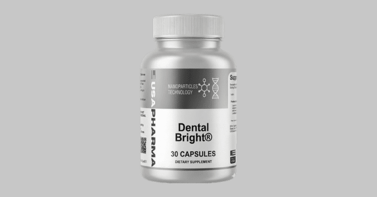 DentalBright dietary supplement bottle with 30 capsules by USA Pharma featuring nanoparticles technology for dental health