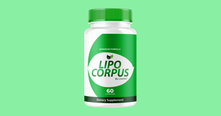 Lipo Corpus advanced formula dietary supplement bottle with 60 capsules by Livorka on green background