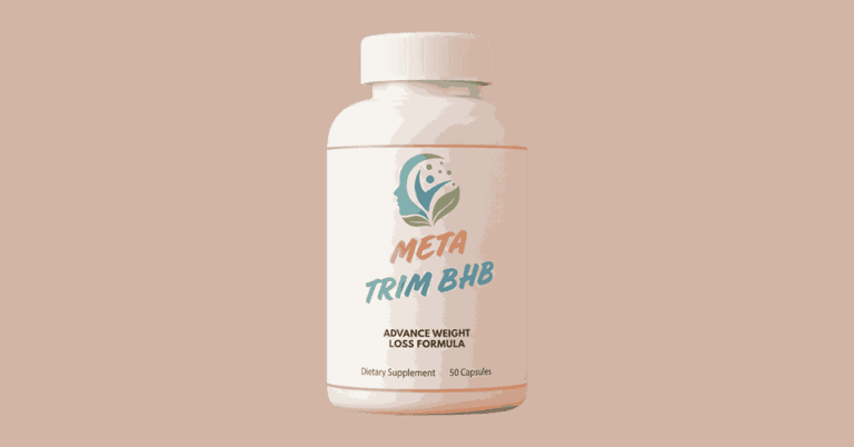 MetaTrim BHB advanced weight loss formula dietary supplement bottle with 50 capsules on a neutral background