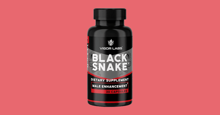 Vigor Labs Black Snake male enhancement dietary supplement bottle with 30 capsules on a red background
