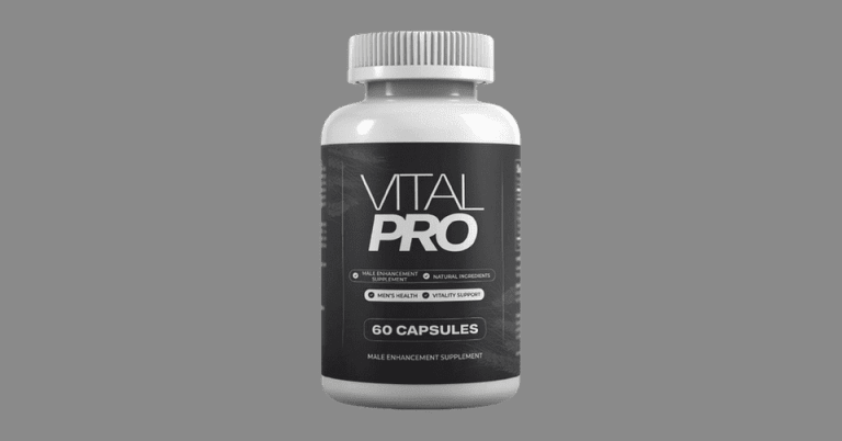 VitalPro male enhancement supplement bottle with 60 capsules featuring natural ingredients for men's health and vitality support