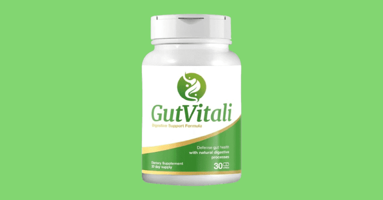 GutVitali Digestive Support Formula supplement bottle with 30 capsules for natural gut health on green background