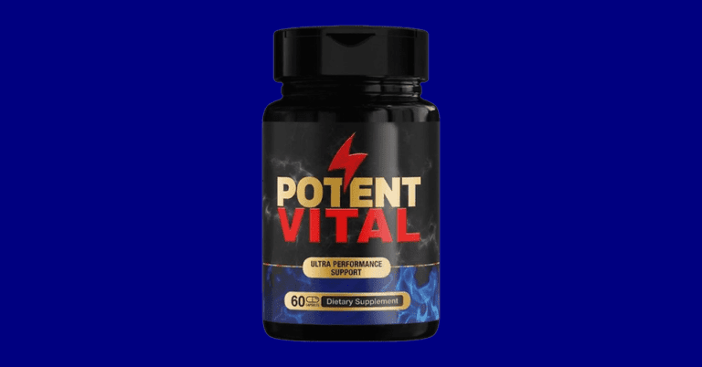 Potent Vital dietary supplement bottle with 60 capsules for ultra performance support on blue background