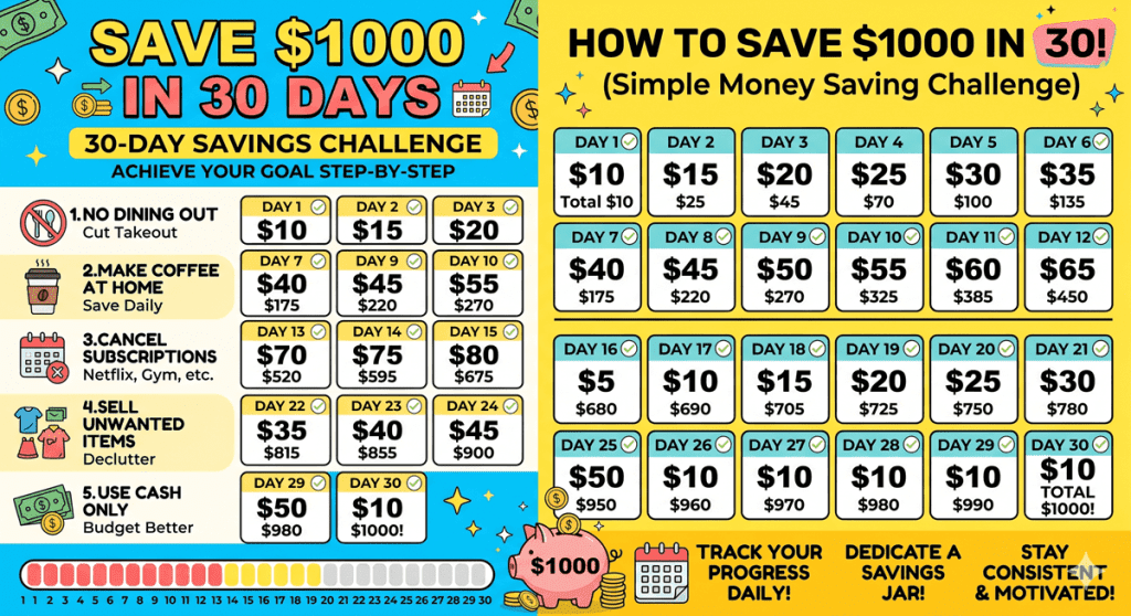 save $1000 in 30 days