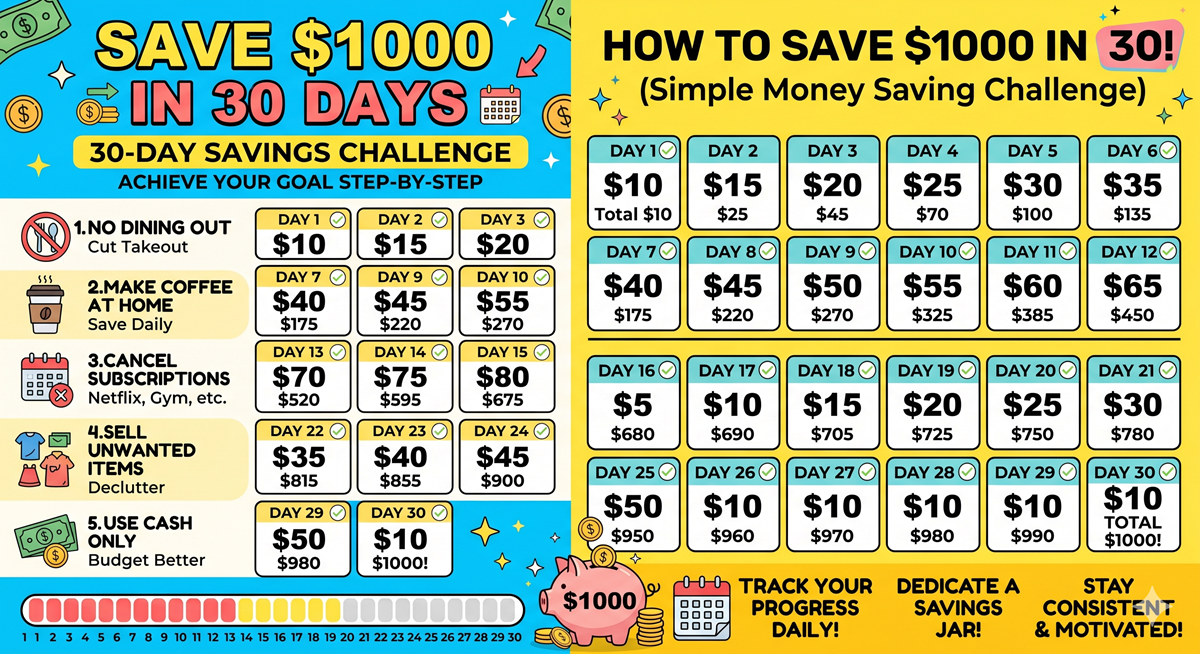 save $1000 in 30 days